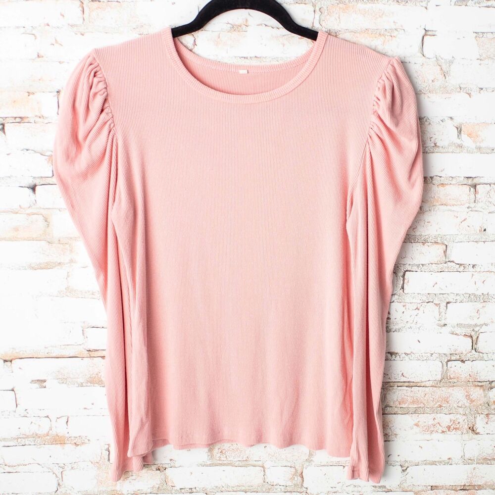 Women’s Pink Ribbed Puff Sleeve Long Sleeve Top Size Small